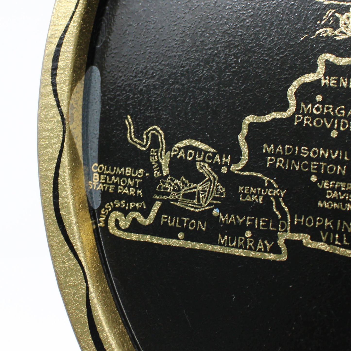 Tray, Metal Tray, Kentucky Map Souvenir, State Flower Goldenrod, Round, Vintage