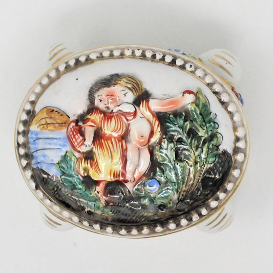 Vintage Italian Trinket Box, Capodimonte Cherub Putto, Hand Painted
