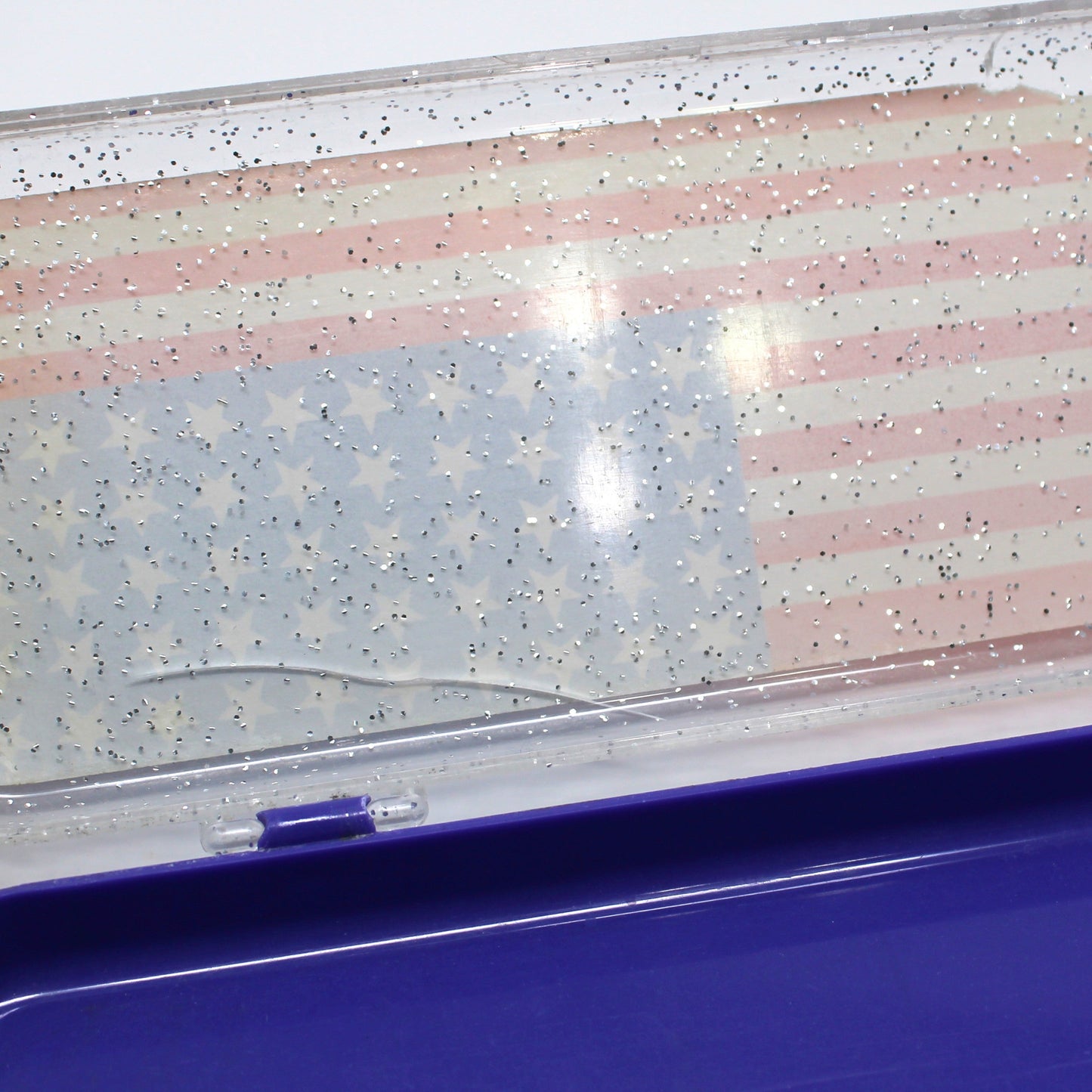 Pencil Case, Plastic Box with Glitter, USA Flag Retro Patriotic Stationary, Vintage