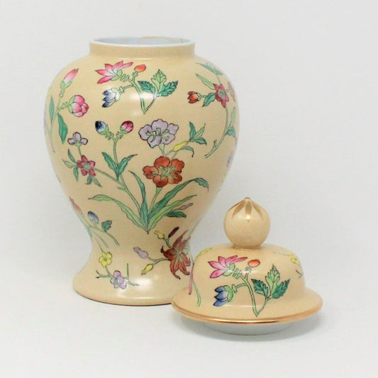 Decorative ceramic oriental ginger jar with floral pattern