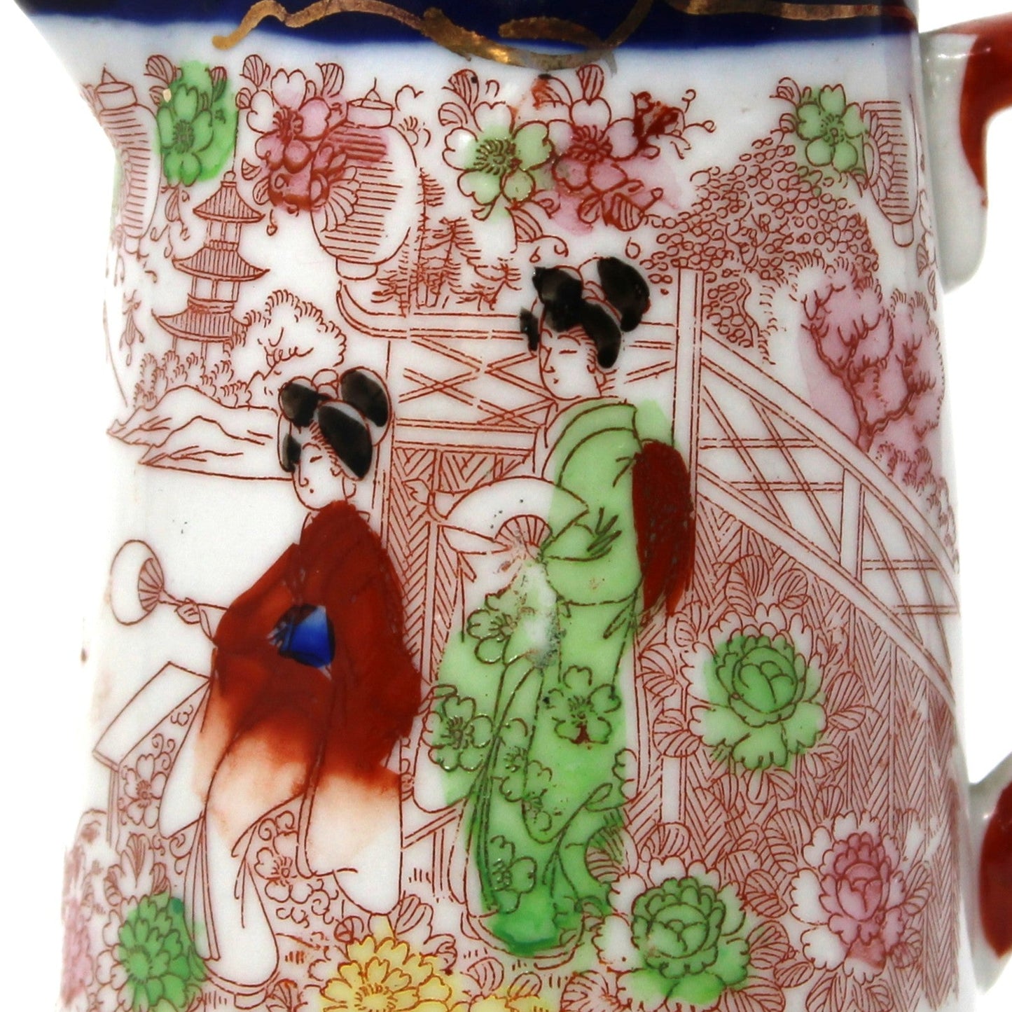 Creamer, Geisha Girl, Hand Painted Women in Garden, Cobalt Blue, Japan, Antique