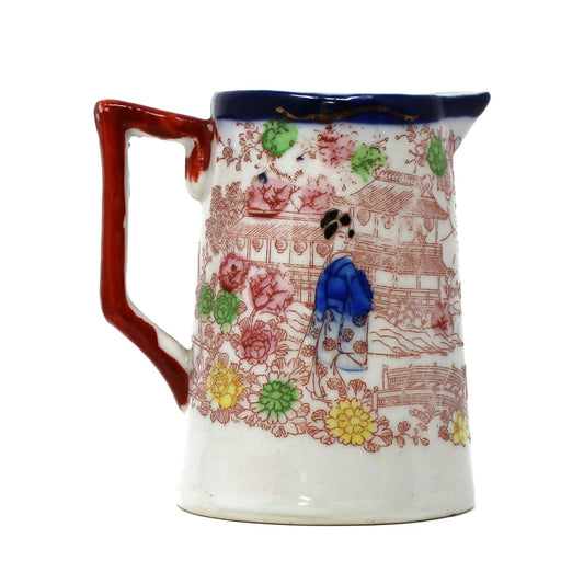 Creamer, Geisha Girl, Hand Painted Women in Garden, Cobalt Blue, Japan, Antique