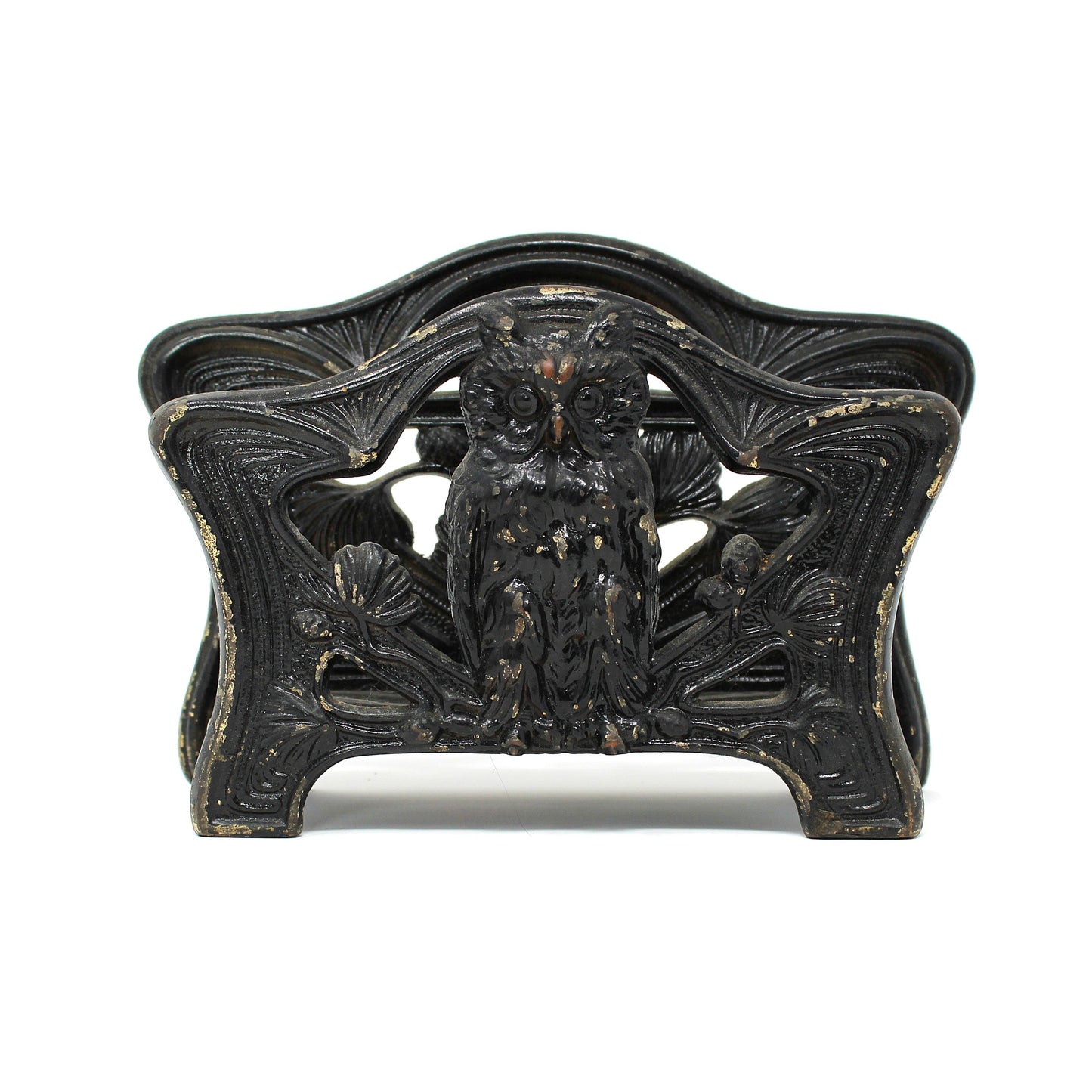 Antique Letter Holder, Mail Organizer, Cast Iron, Owl with Pine Cones, H L Judd Co # 6643, Art Nouveau Desktop Organizer, Office Accessories, USA Collectibles, Fall Decor