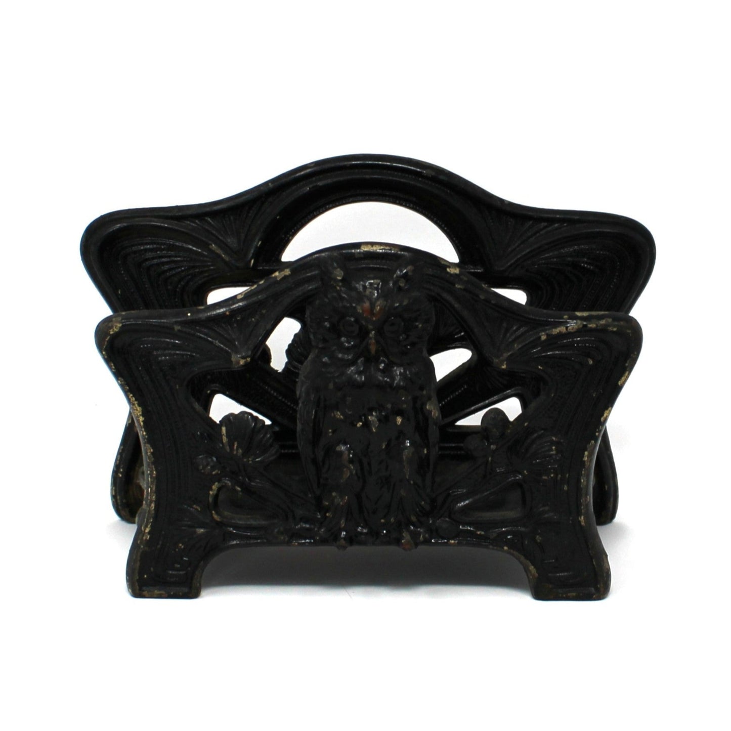 Letter Holder, H. L. Judd Co, Cast Iron Owl & Pine Cones, Office Desk Accessory, Antique