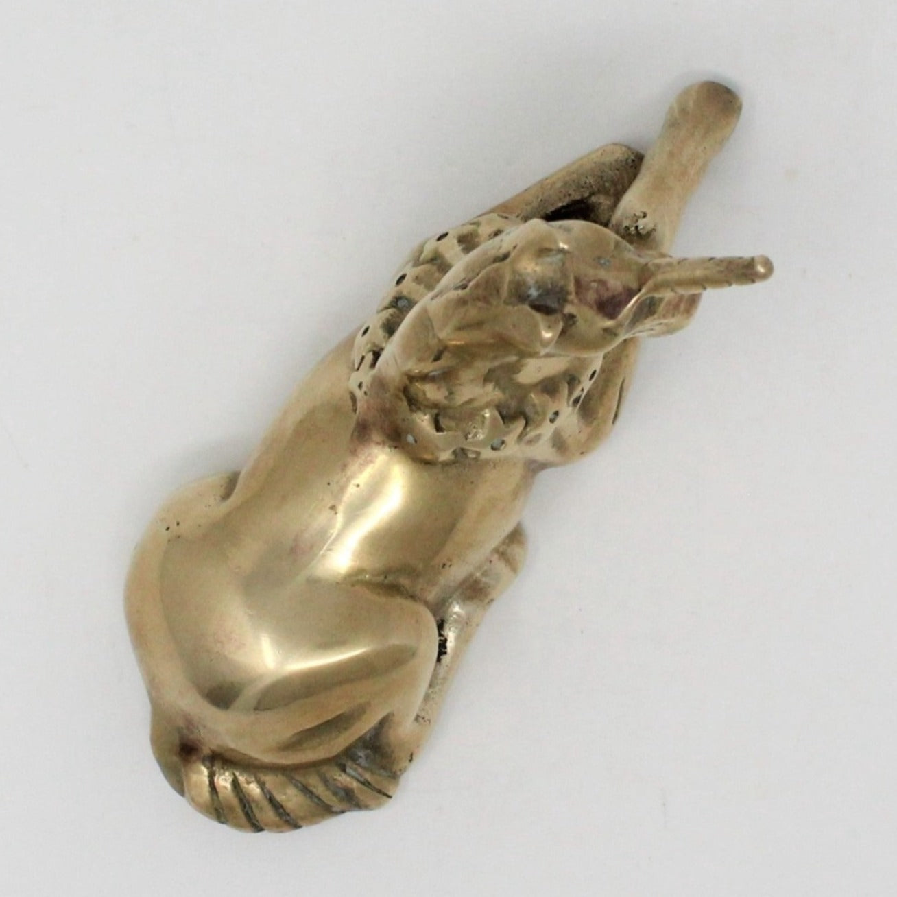 Figurine, Brass Unicorn with Stars Wreath, Laying / Sitting, Vintage