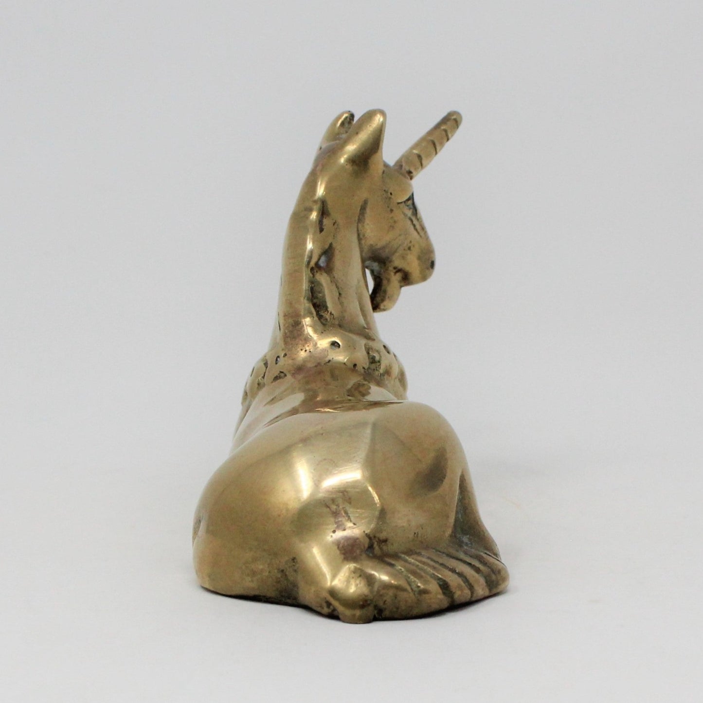 Figurine, Brass Unicorn with Stars Wreath, Laying / Sitting, Vintage