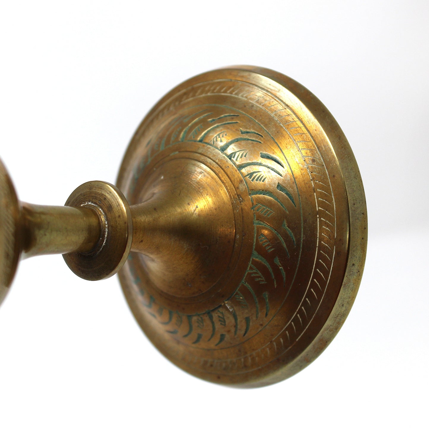 Vase, Brass & Hand Engraved Enamelwork, Pedestal Footed, Ruffled Edge, Set of 2, Champlevé Vintage