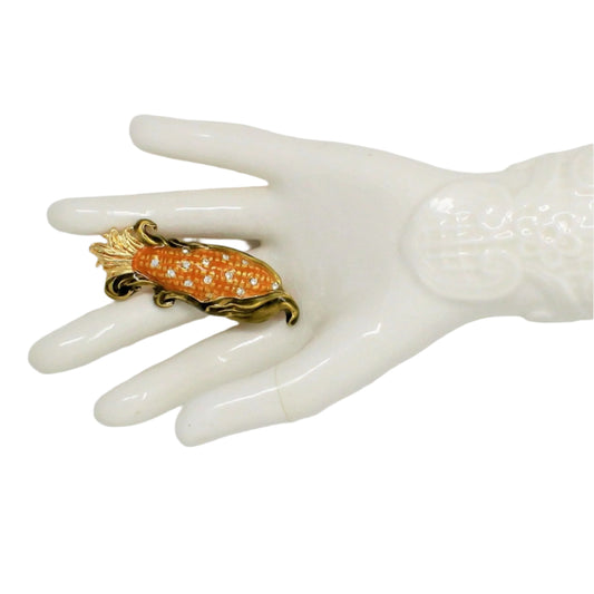 Brooch / Pin, Saxon, Ear of Corn, Enamel with Rhinestones, Vegetable, Vintage