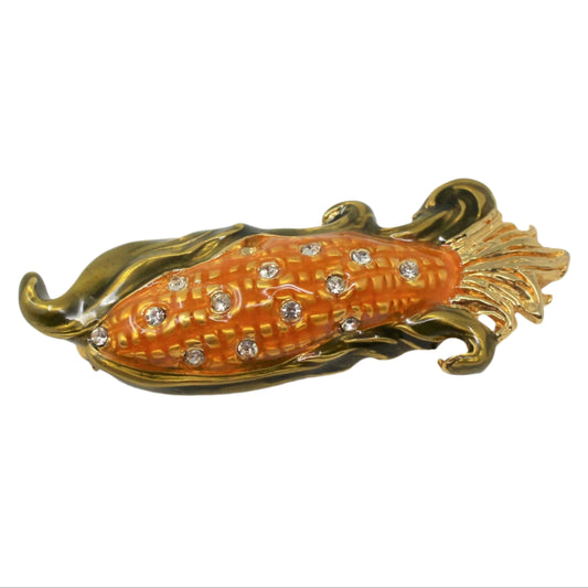Brooch / Pin, Saxon, Ear of Corn, Enamel with Rhinestones, Vegetable, Vintage