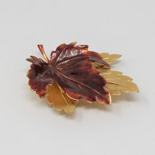 Brooch / Pin, Maple / Oak Leaves, Enamel with Gold Tone, Fall / Autumn, Vintage, SOLD