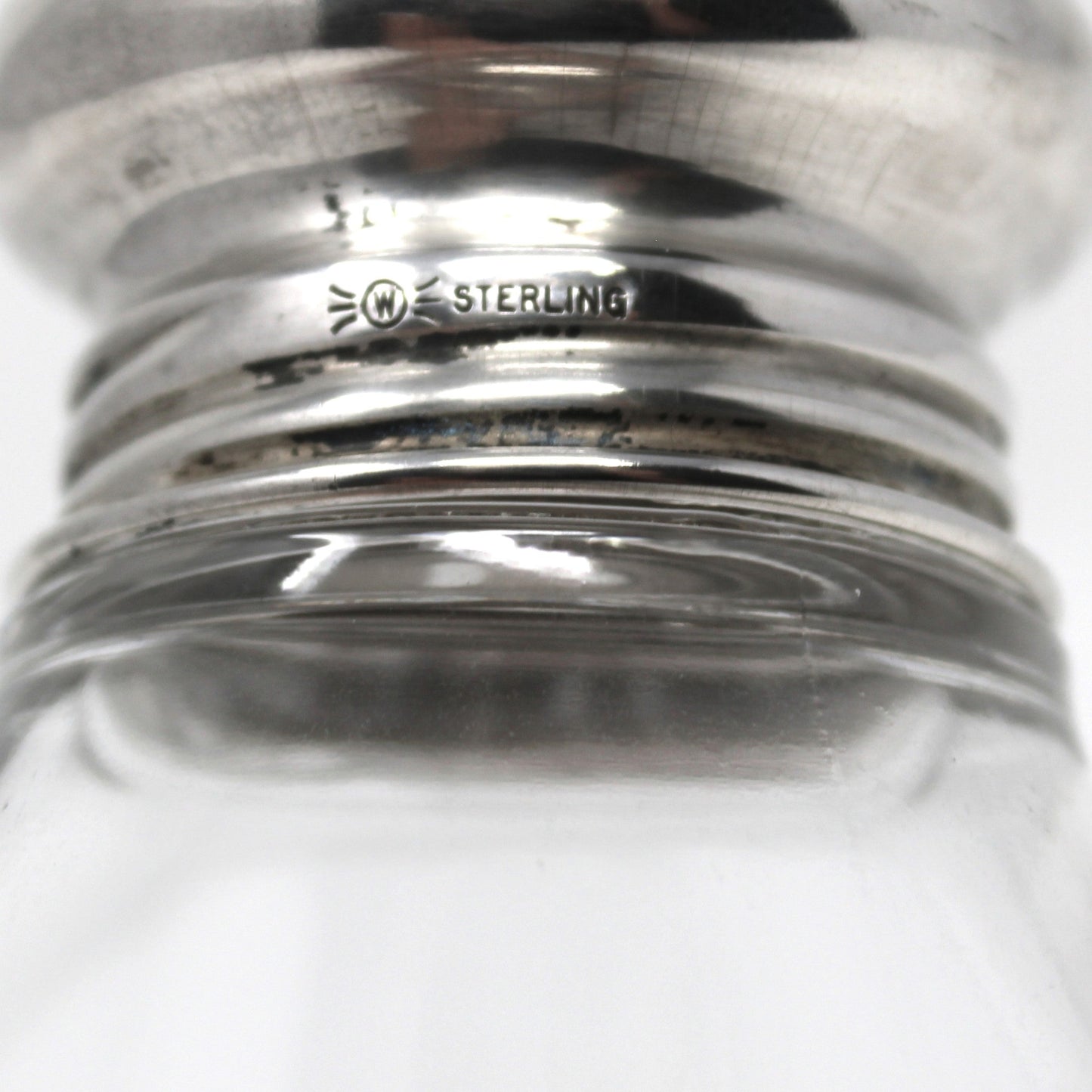 Shaker, Frank Whiting, Grated Cheese Shaker / Dispenser, Etched Glass & Sterling Silver Holloware, Antique