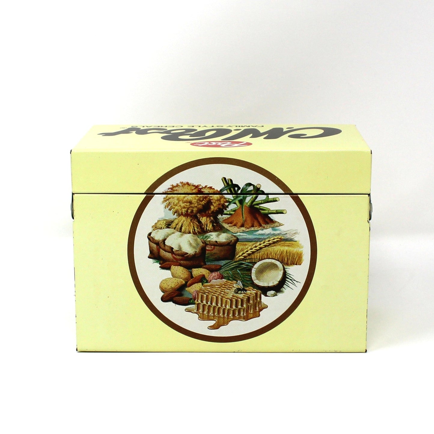 Recipe Box, C.W. Post Cereal, Retro Kitchen, Grains Theme, Includes Orig. Recipe Cards, Metal, Vintage
