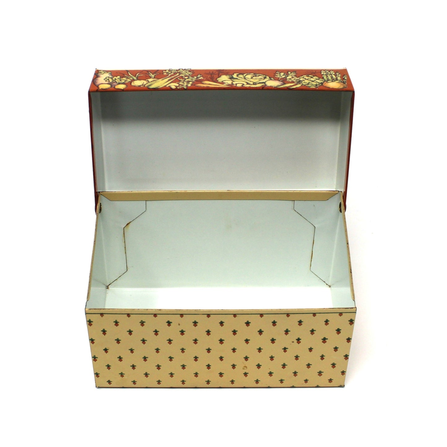 Recipe Box, Hallmark, Bon Appetit, Retro Kitchen, Vegetables Theme, Includes Orig. Index Cards, Metal, Vintage