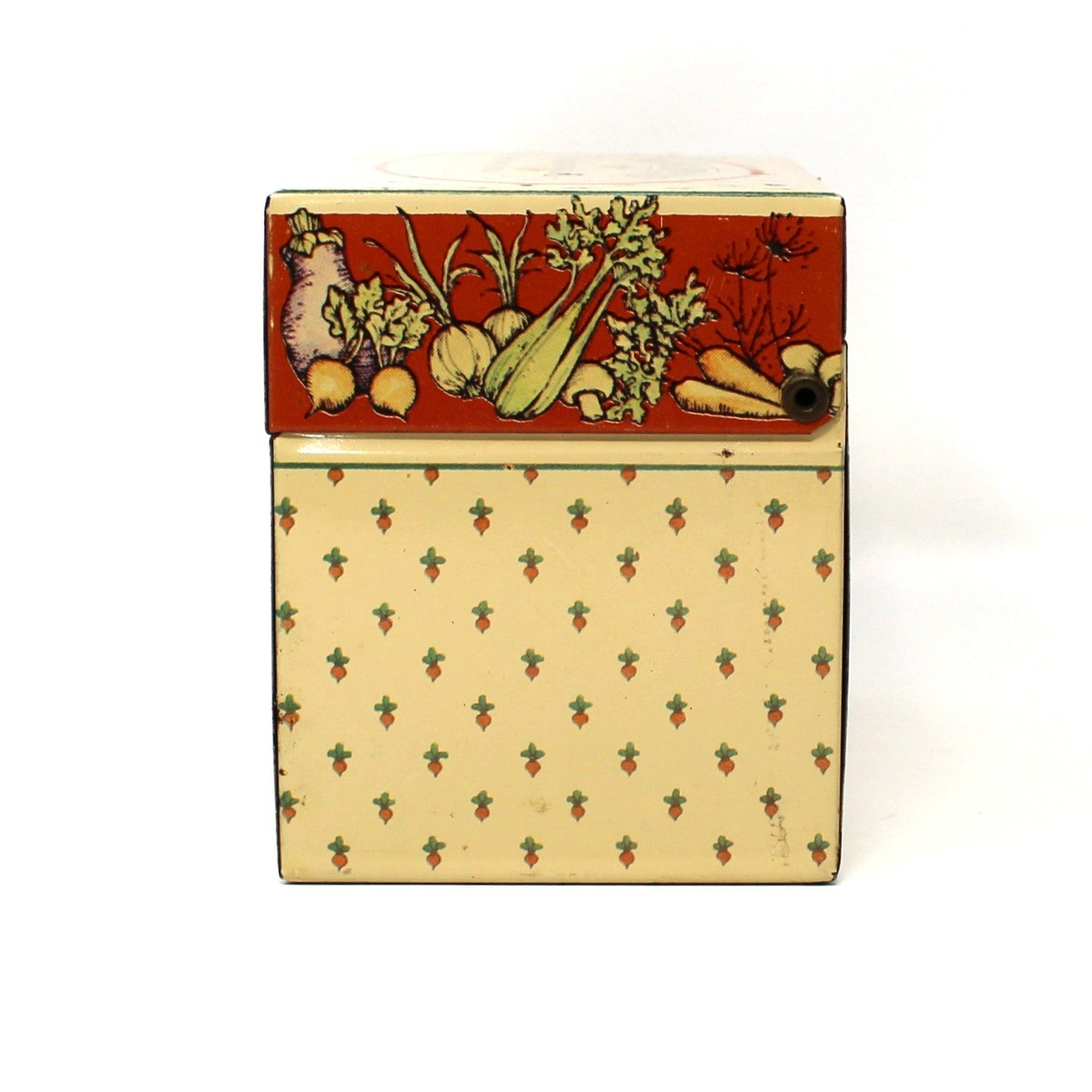 Recipe Box, Hallmark, Bon Appetit, Retro Kitchen, Vegetables Theme, Includes Orig. Index Cards, Metal, Vintage