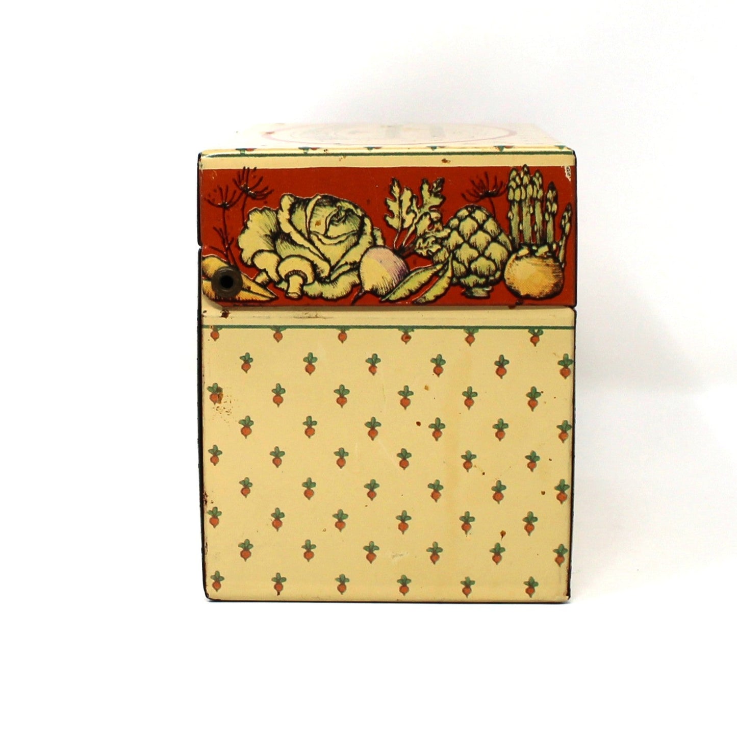 Recipe Box, Hallmark, Bon Appetit, Retro Kitchen, Vegetables Theme, Includes Orig. Index Cards, Metal, Vintage