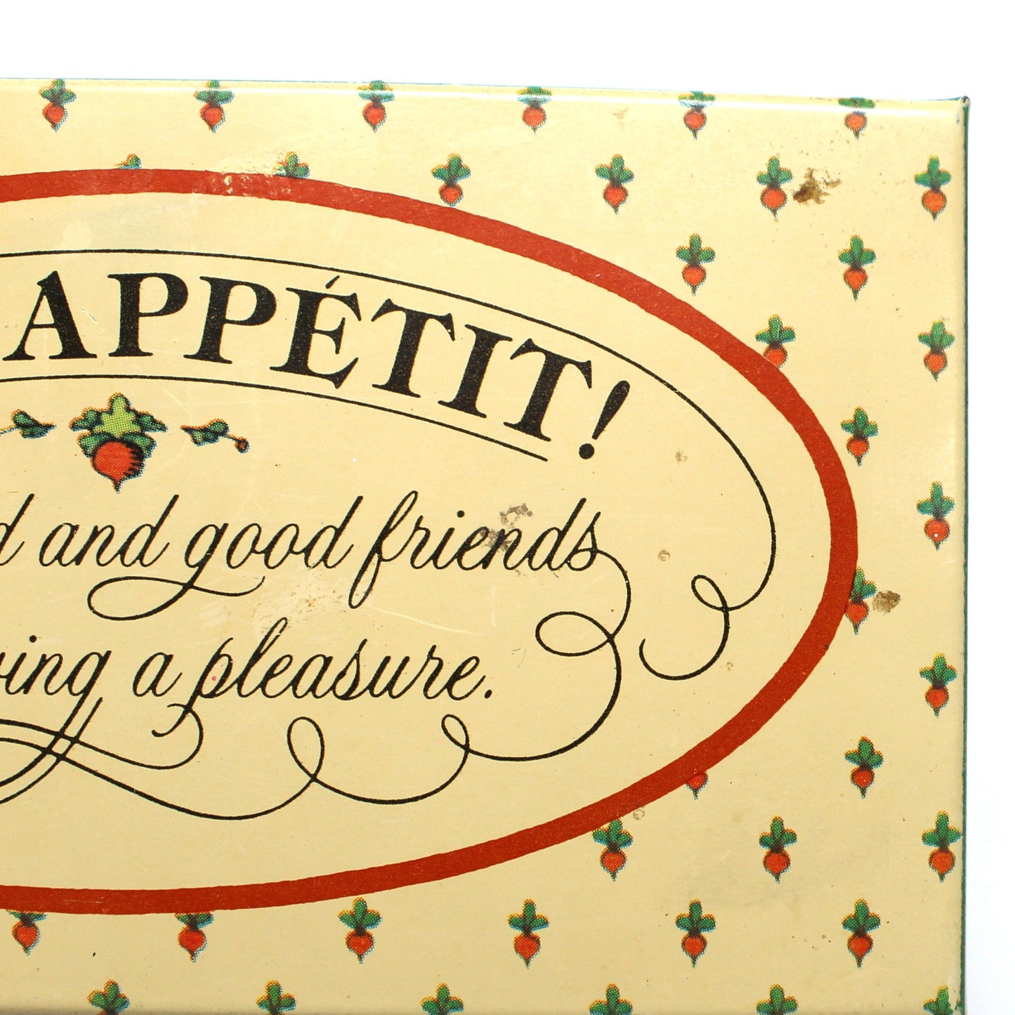 Recipe Box, Hallmark, Bon Appetit, Retro Kitchen, Vegetables Theme, Includes Orig. Index Cards, Metal, Vintage