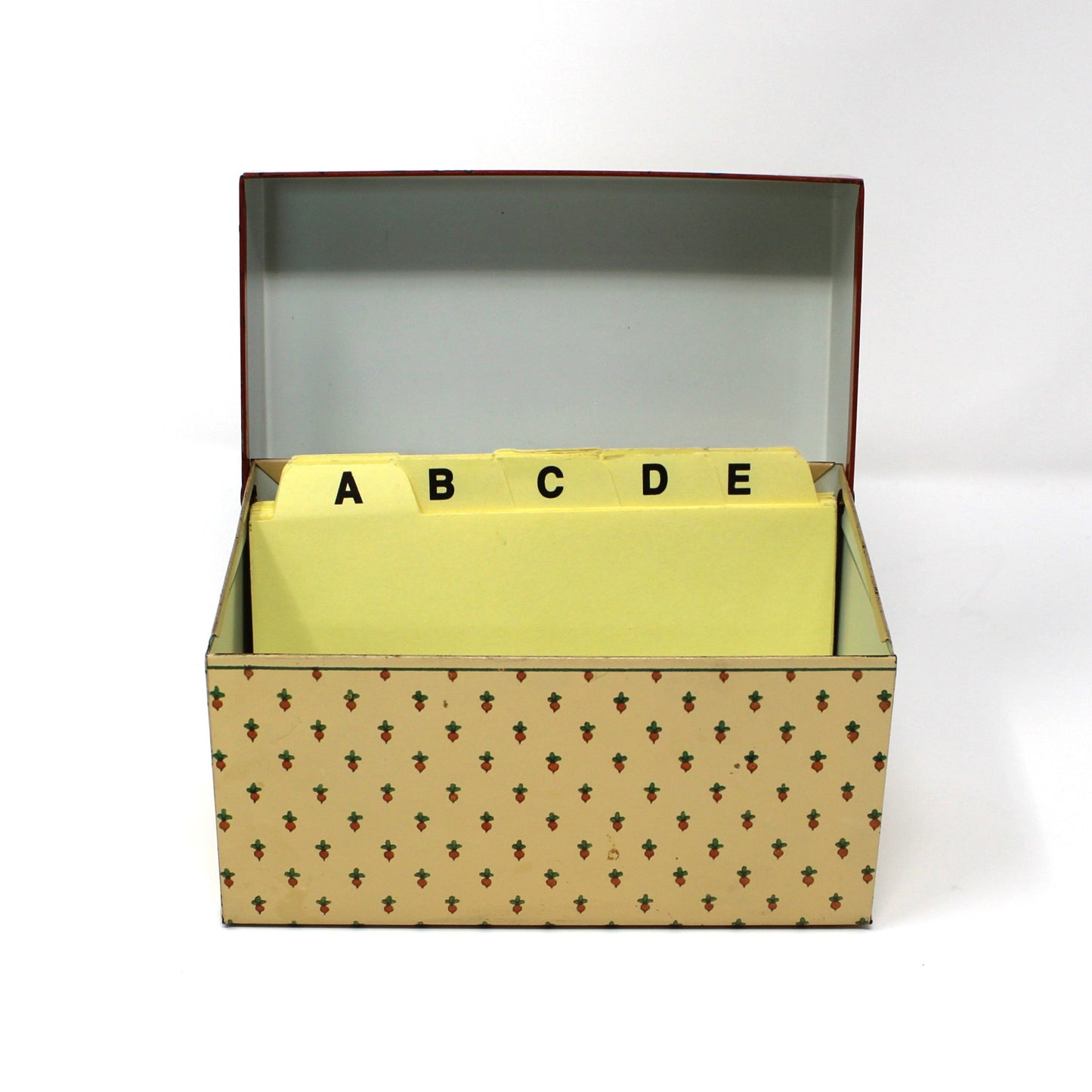 Recipe Box, Hallmark, Bon Appetit, Retro Kitchen, Vegetables Theme, Includes Orig. Index Cards, Metal, Vintage