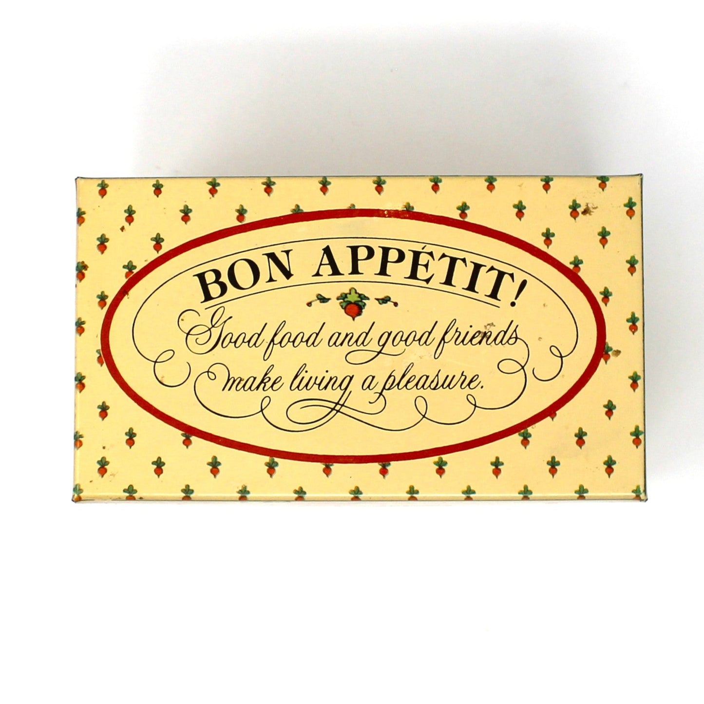 Recipe Box, Hallmark, Bon Appetit, Retro Kitchen, Vegetables Theme, Includes Orig. Index Cards, Metal, Vintage