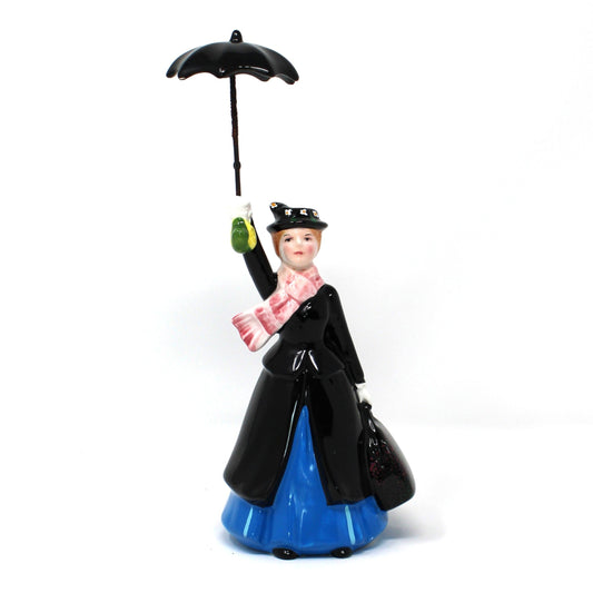 Figurine, Disney, Mary Poppins with Umbrella, Collectible Porcelain Disneyana, Vintage