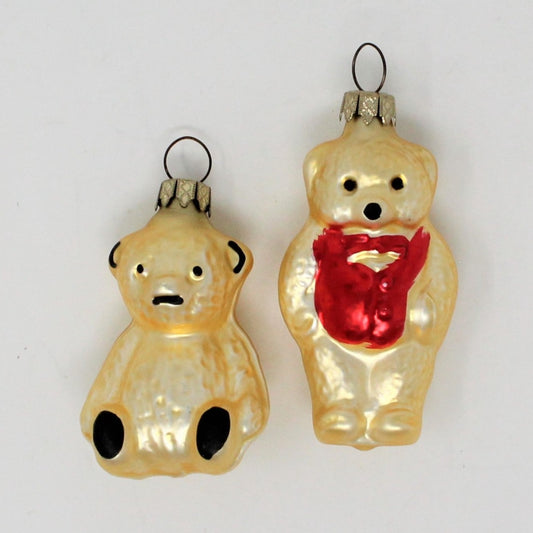 Ornaments, Whitehurst, Figural Teddy Bears, Gold and Red, Set of 2, Vintage Germany