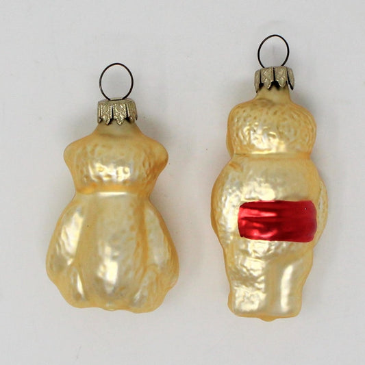 Ornaments, Whitehurst, Figural Teddy Bears, Gold and Red, Set of 2, Vintage Germany