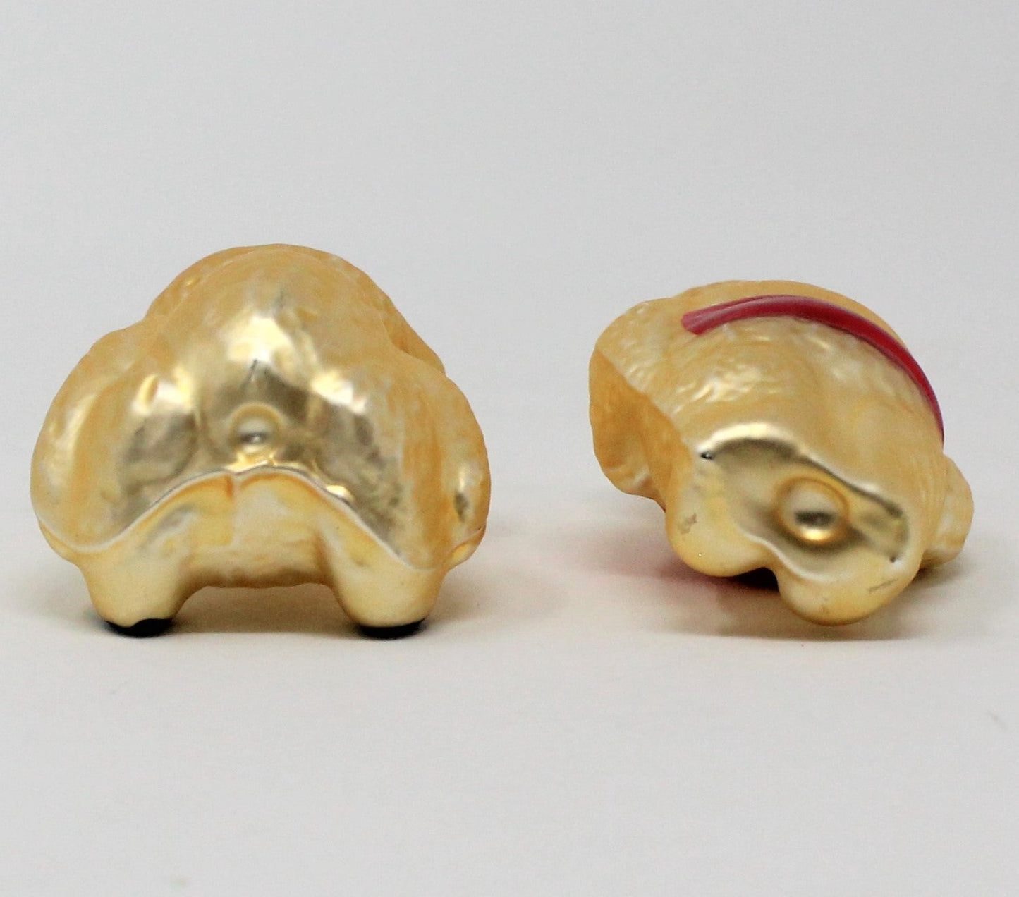 Ornaments, Whitehurst, Figural Teddy Bears, Gold and Red, Set of 2, Vintage Germany