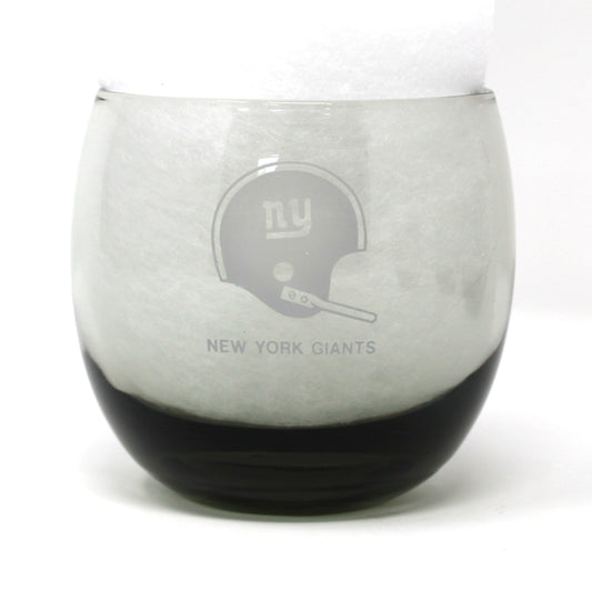 Vintage NFL Football glasses.  New York Giants smoked glass roly-poly collectible barware.