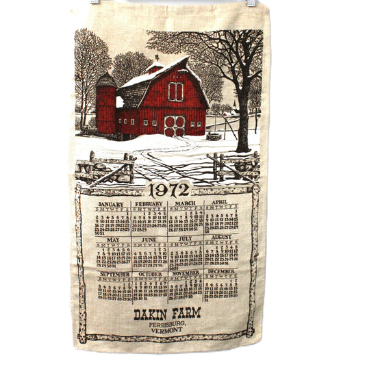 Vintage Calendar linen tea towel. 1972 Dakin Farm Advertising collectible. Kitchen Decor.