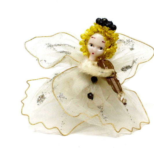 Ornaments, Angels Pipe Cleaner & White Tulle Playing Violin, Delta Novelty Co, Christmas Set of 2, Vintage Japan RARE