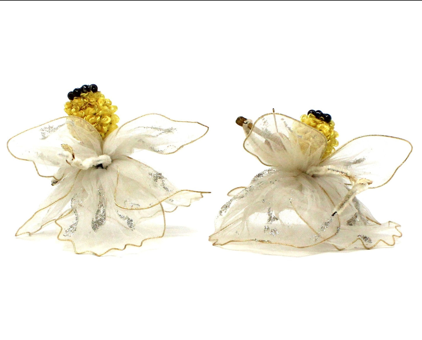 Ornaments, Angels Pipe Cleaner & White Tulle Playing Violin, Delta Novelty Co, Christmas Set of 2, Vintage Japan RARE