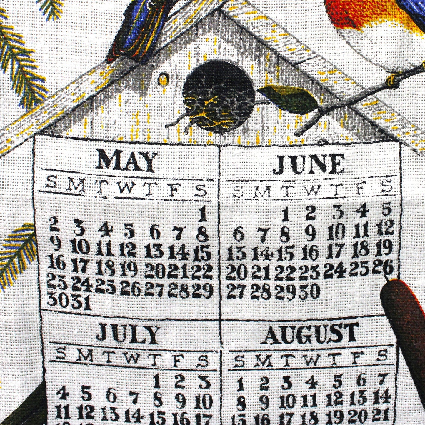 Calendar, Tea Towel, 1971 Kay Dee, Birds by Richard Batchelder, Vintage Linen