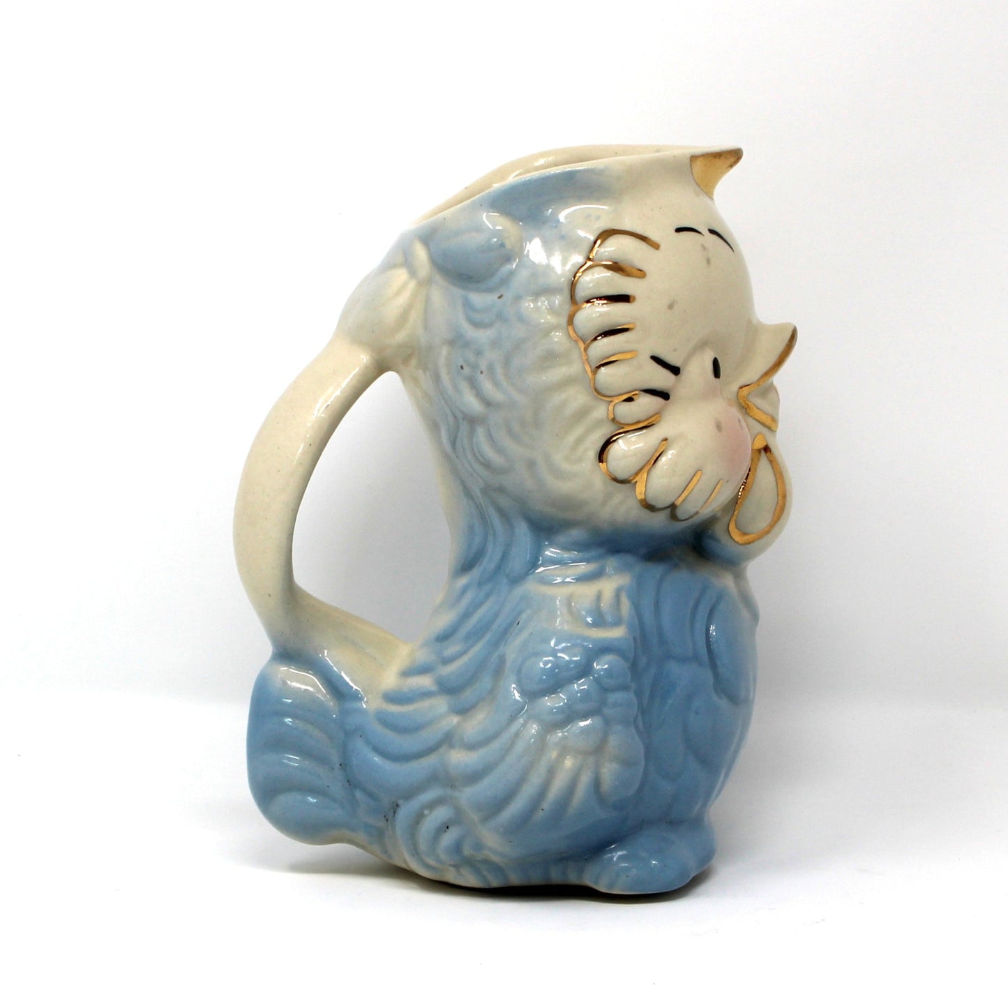 Milk Pitcher, Shawnee Pottery, Blue Bird / Owl Chick Pitcher, USA, Vintage