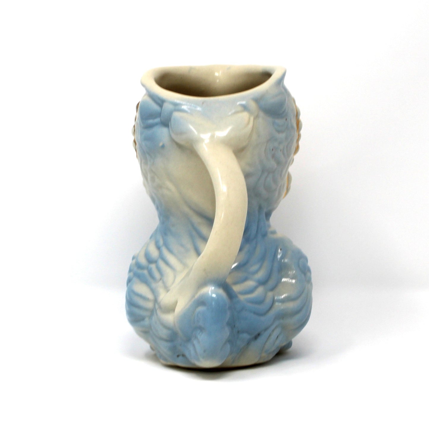 Milk Pitcher, Shawnee Pottery, Blue Bird / Owl Chick Pitcher, USA, Vintage