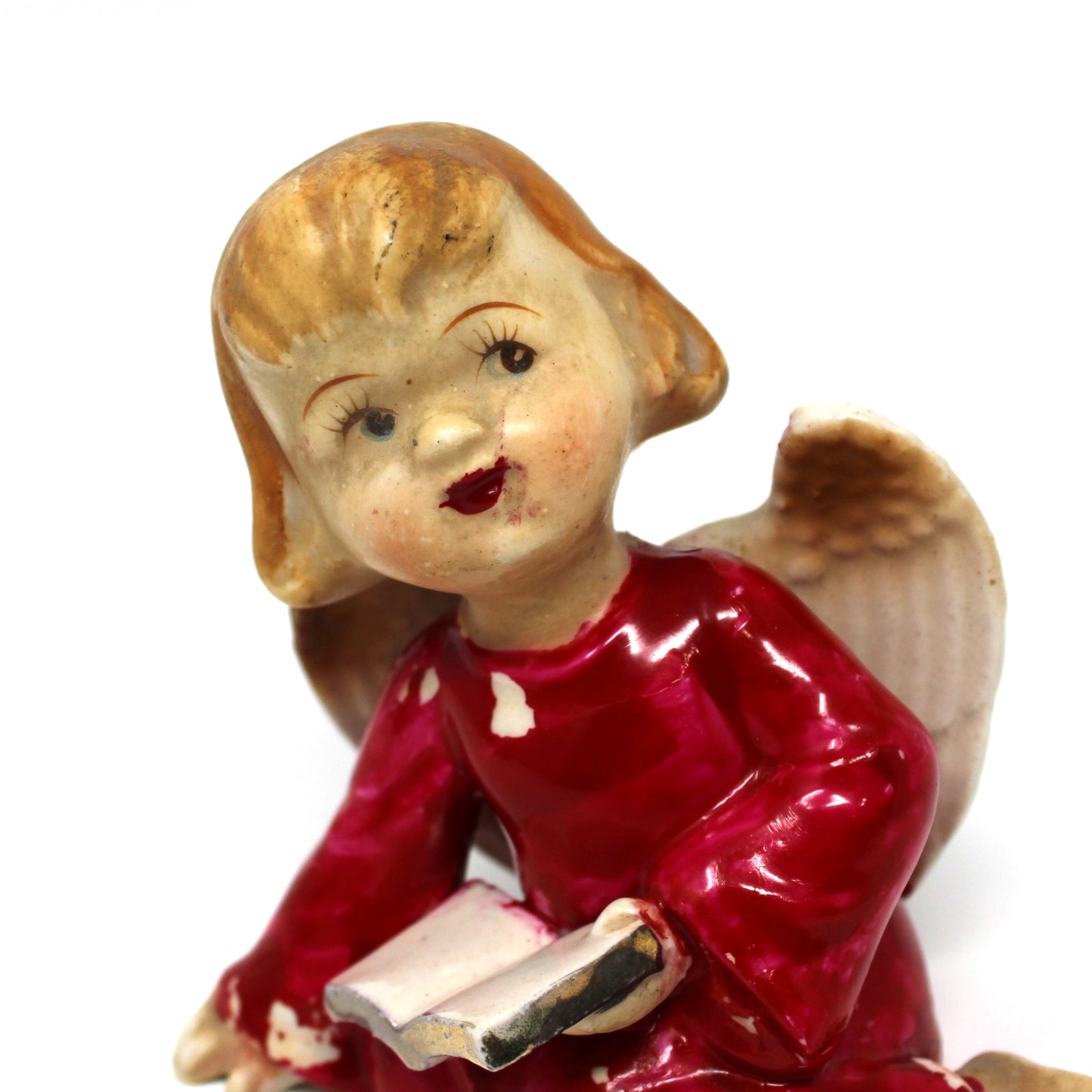 Figurine, Lipper & Mann, Christmas Angel with Book, Hand Painted Porcelain, Vintage