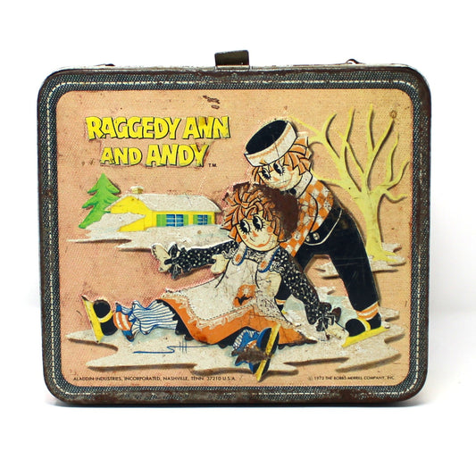 Box, School Lunch Box, Raggedy Ann & Andy Children's, Aladdin, Metal, Vintage