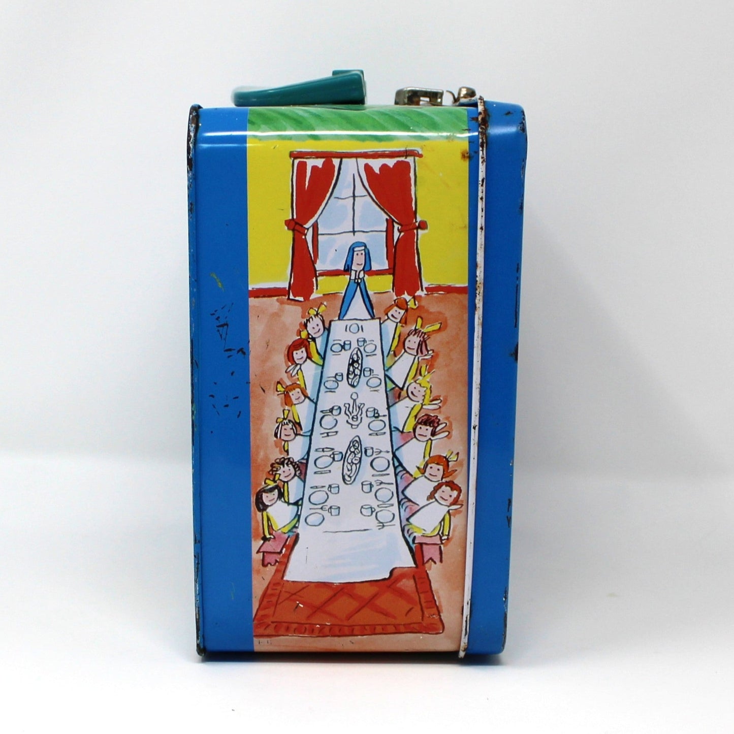 Colorful box with a ship design on a white background