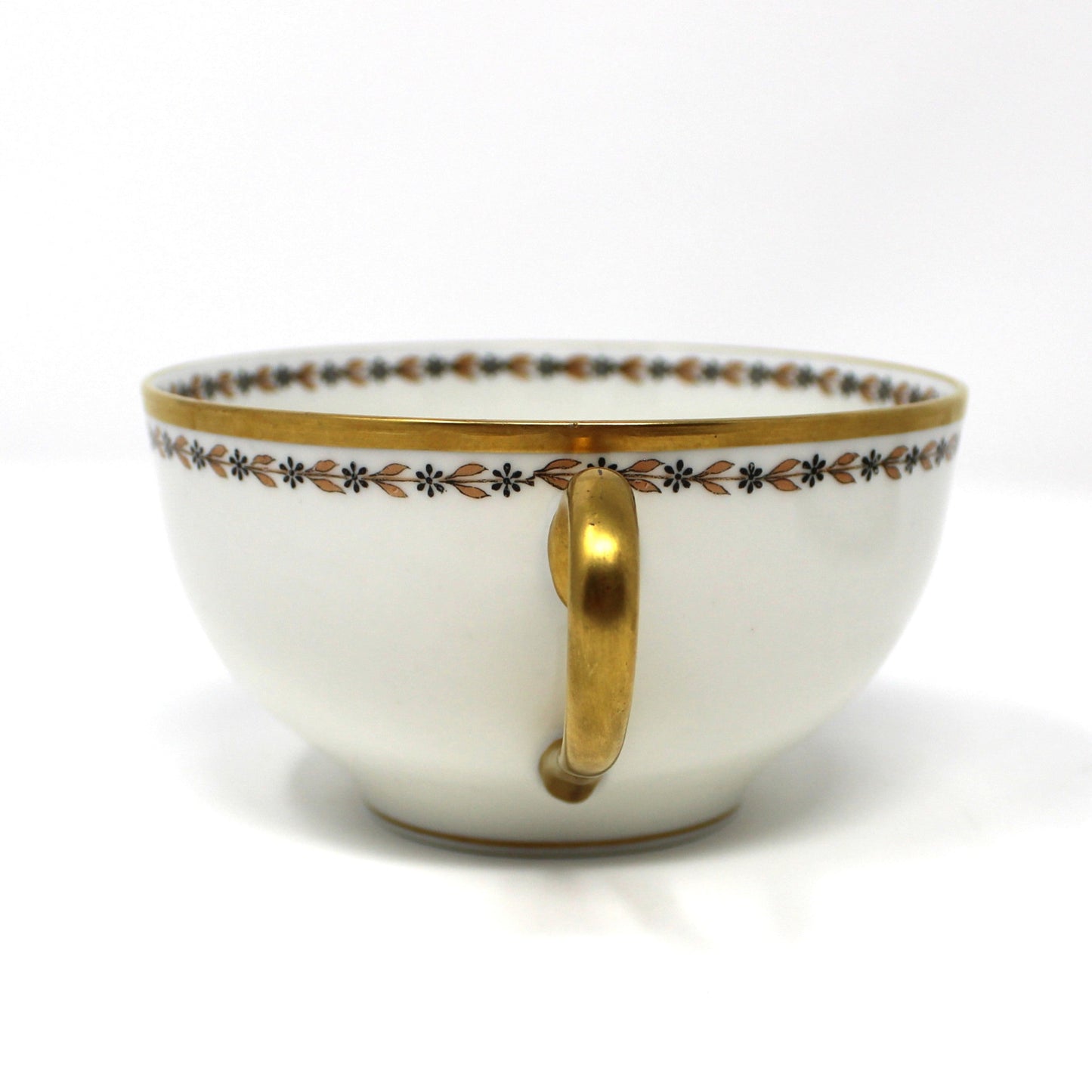 Teacup and Saucer, Haviland & Co Limoges, Schleiger 795 Laurel Leaves & Black Flowers, France, Antique