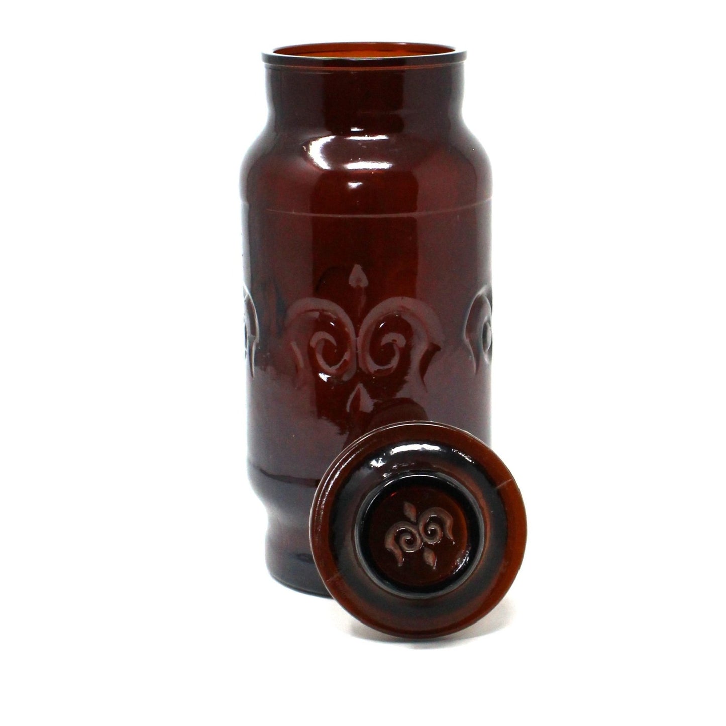 Canister, Borden Cremora Promotional Brown Glass Jar, Fleur de Lis, Vintage