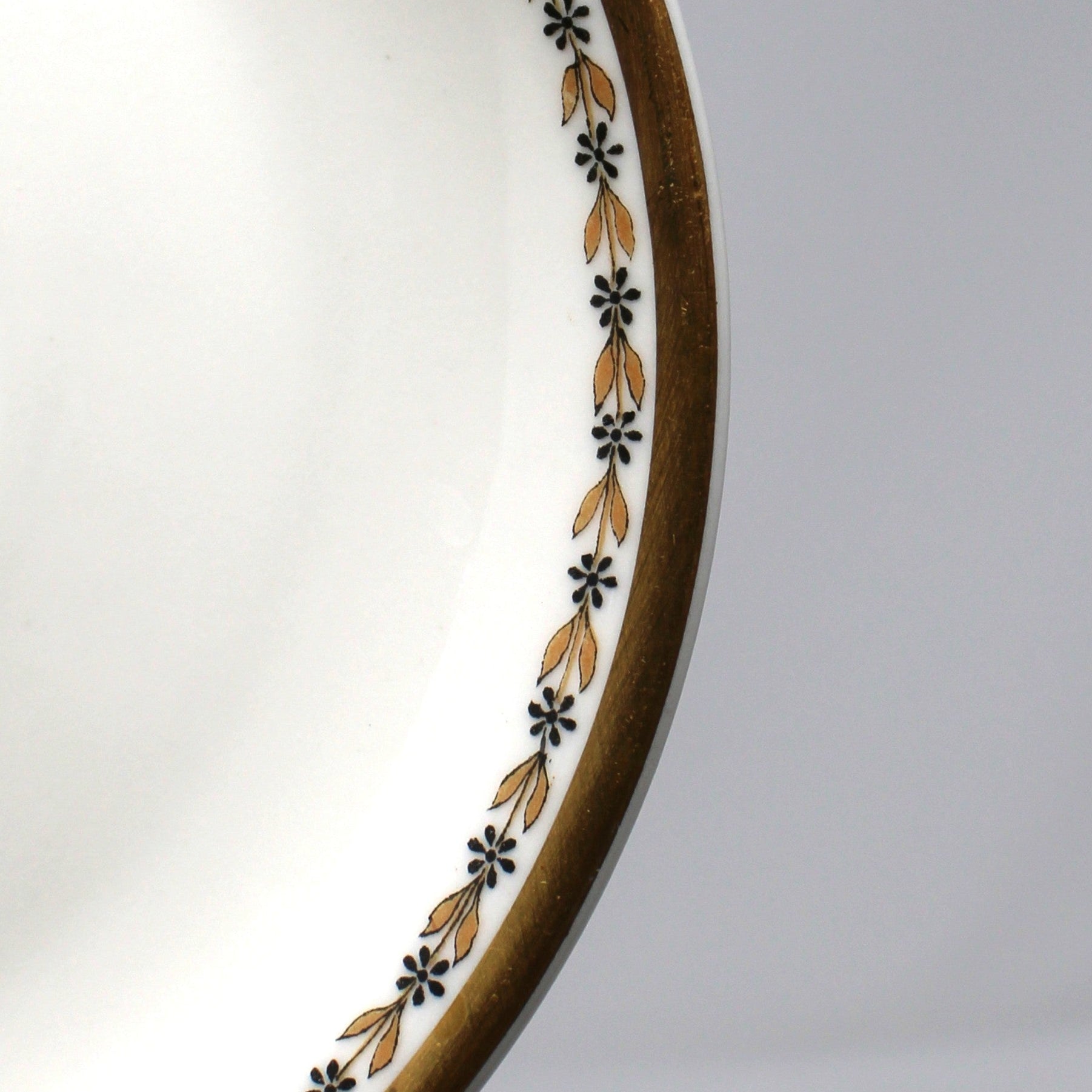 Decorative saucer with floral pattern on a plain background