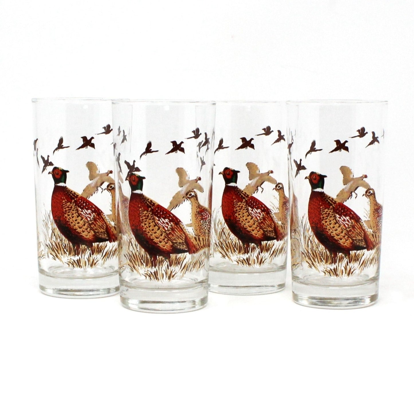 Glasses, Cocktail / Highball, Libbey, Pheasant Pattern, Set of 4, Vintage