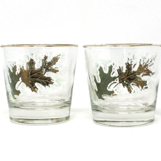 Glasses, Whiskey / Rocks, Libbey, Oak Leaves 22K Gold, Set of 2, Vintage, SOLD