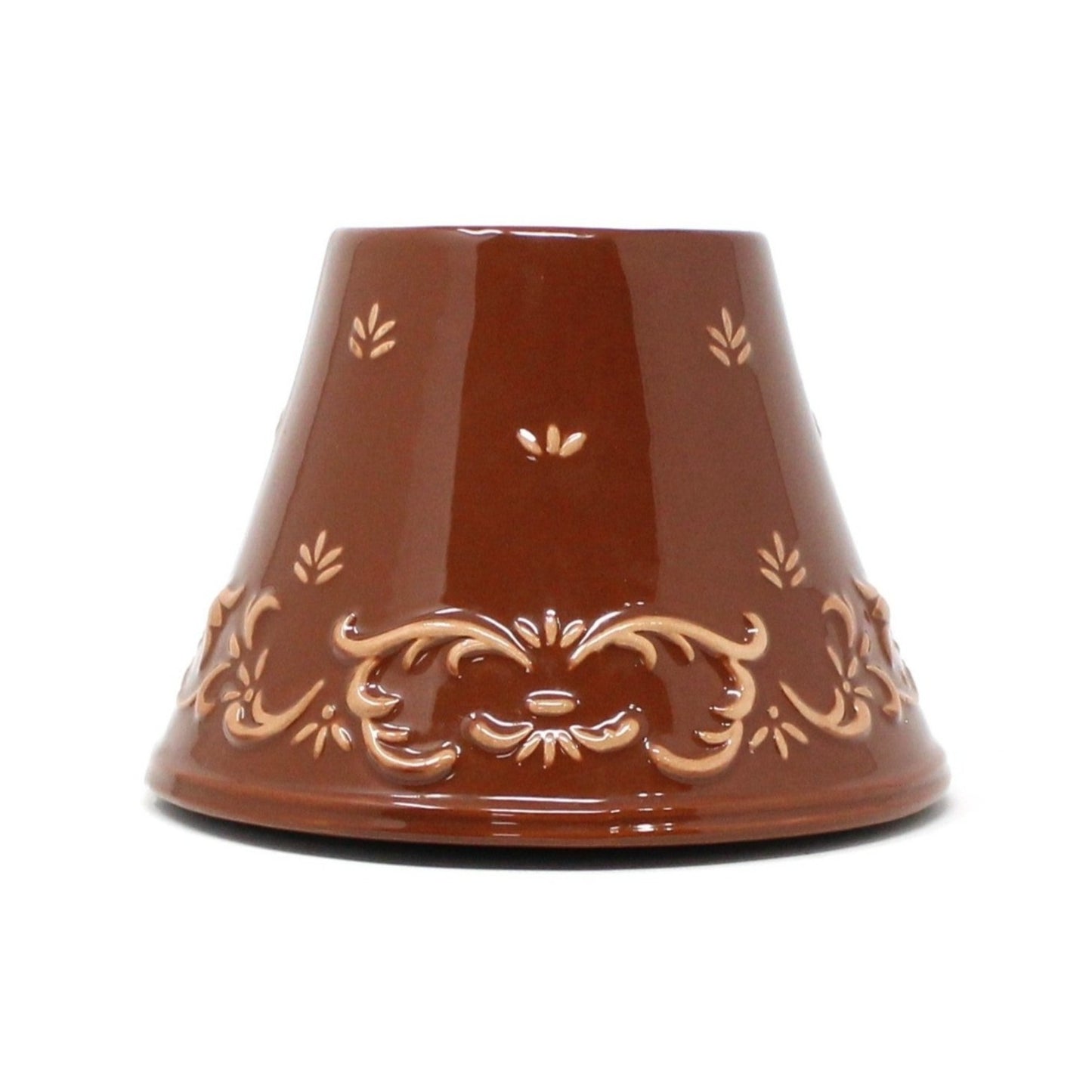 Candle Lamp / Shade Jar Topper with Underplate, Yankee Candle, Brown with Tan Tulips, Ceramic, Vintage