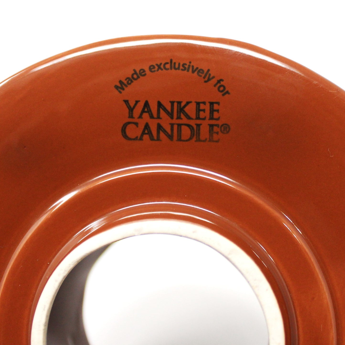 Candle Lamp / Shade Jar Topper with Underplate, Yankee Candle, Brown with Tan Tulips, Ceramic, Vintage