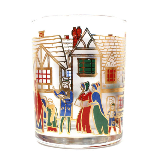 Glasses, Rocks / Whiskey, Culver, Victorian Christmas Cottages Scene, Set of 7, Vintage, SOLD
