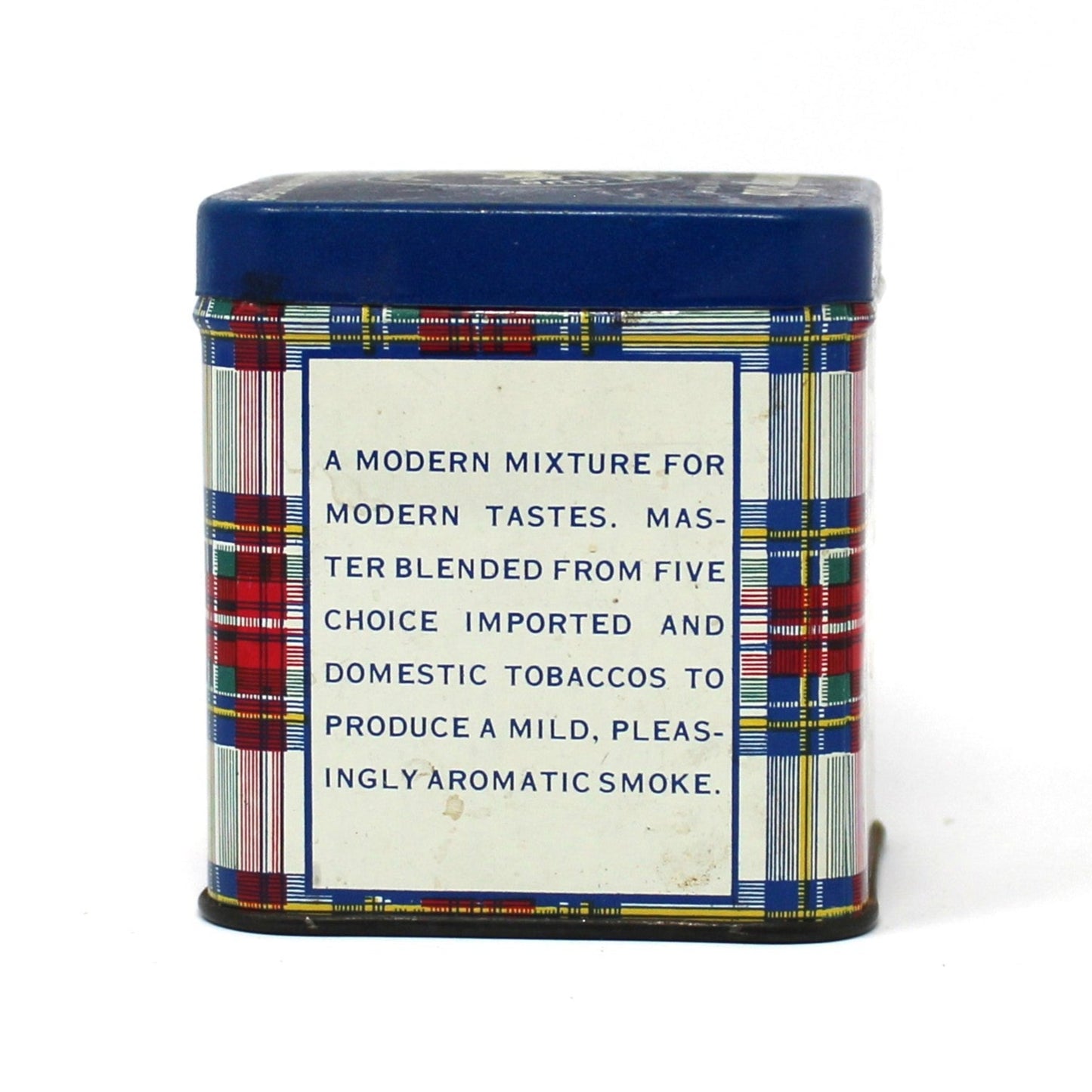 Tins, Kentucky Club, Tobacco Mixture, RARE Tartan Plaid Pattern Blue Lid, Equestrian Horse & Rider, Empty, Vintage