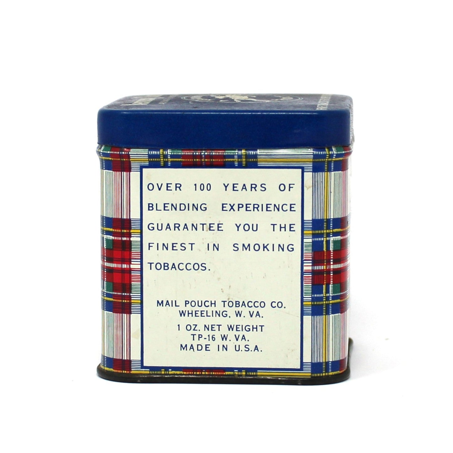 Kentucky Club Pipe Tobacco Tin, side view.  Mail Pouch Tobacco