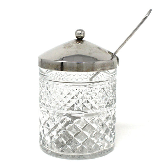 Condiment Jar, KIG, Wexford Glass Jam / Jelly Jar with Metal Lid and Spoon, Vintage