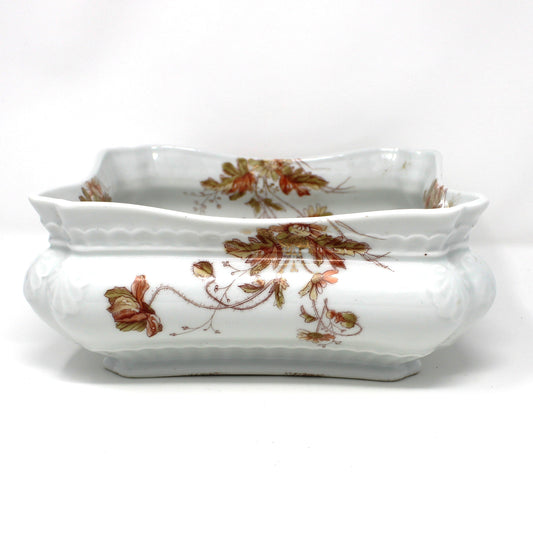 Antique Square Bowl, Hand Painted Rust Florals, Bohemia, Czech Porcelain from Count Thun Factory / Leonard Vienna.  Elegant Fall Decor, RARE, 19th Century find.