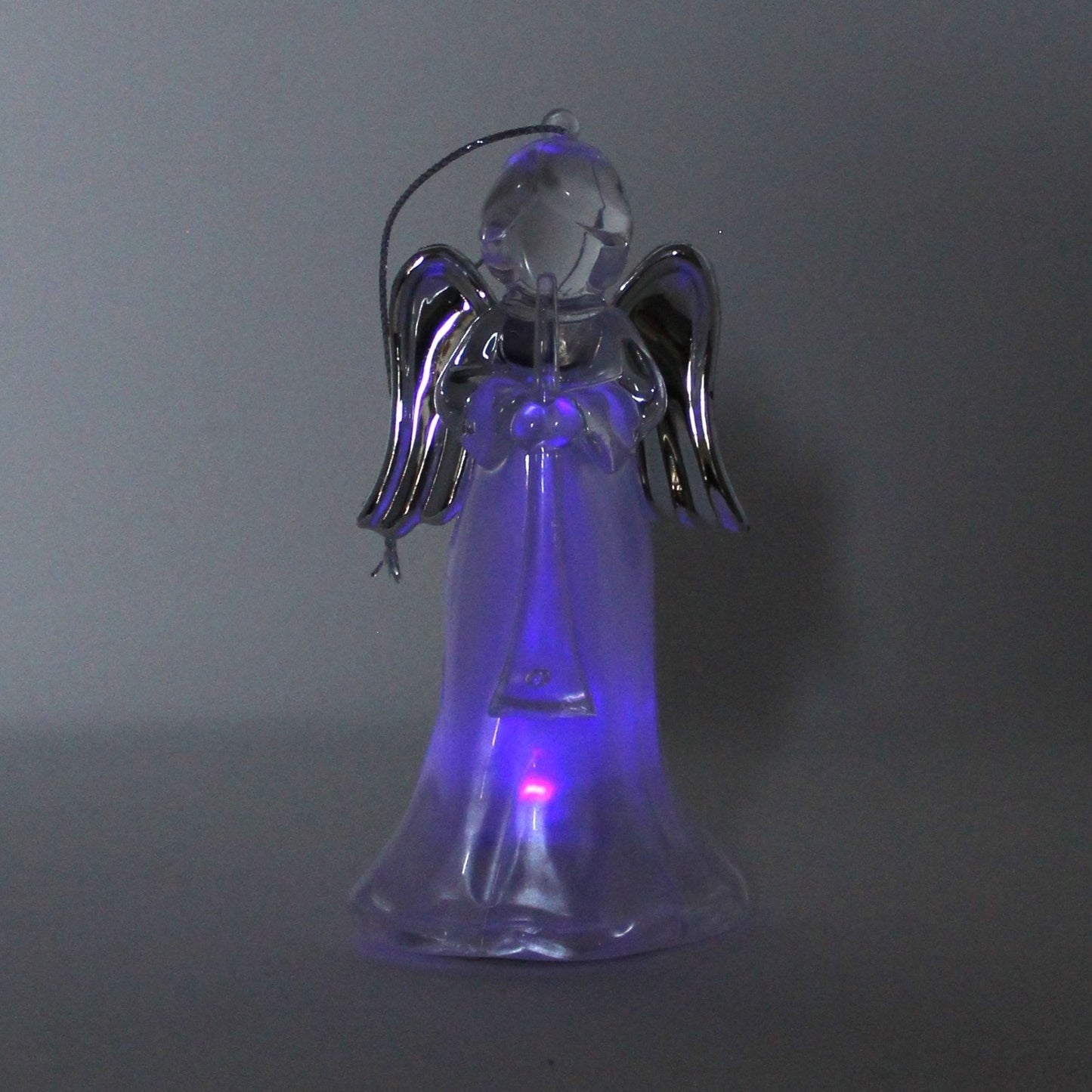 Ornaments, Lighted Angel Playing Trumpet, White with Silver Wings, Plastic