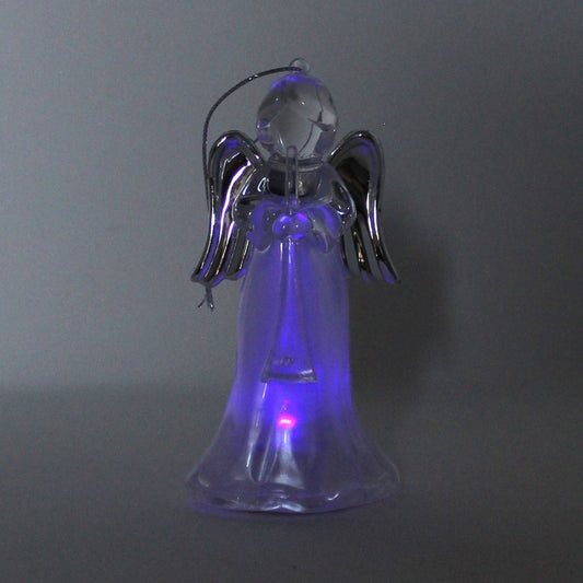 Ornaments, Lighted Angel Playing Trumpet, White with Silver Wings, Plastic